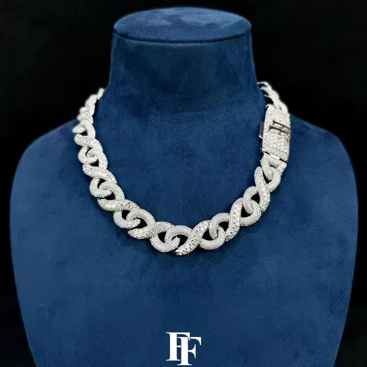 16mm square diamond infinite chain solid 925 silver D VVS