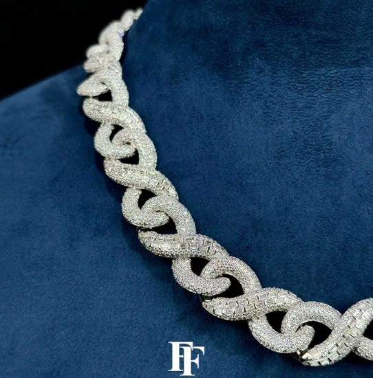 FAC 16mm square diamond mixed with infinite chain solid 925 silver D VVS Mosang diamond can be measured drill pen