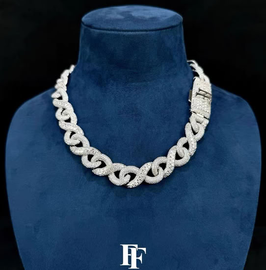 FAC 16mm square diamond mixed with infinite chain solid 925 silver D VVS Mosang diamond can be measured drill pen