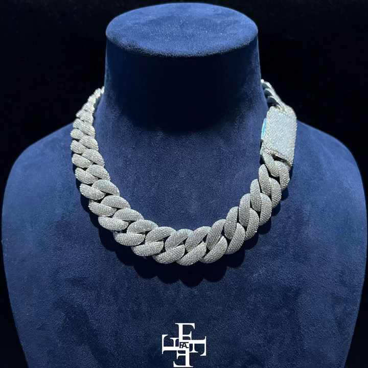 20mm six-row diamond Miami Cuban chain solid 925 silver D VVS